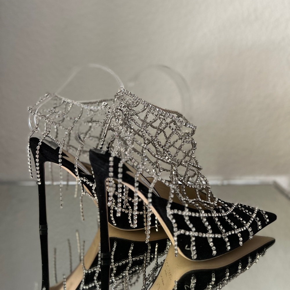 New JIMMY CHOO Scotty Suede Pumps With Crystal Chains 37.5 $3,850 - Picture 14 of 15